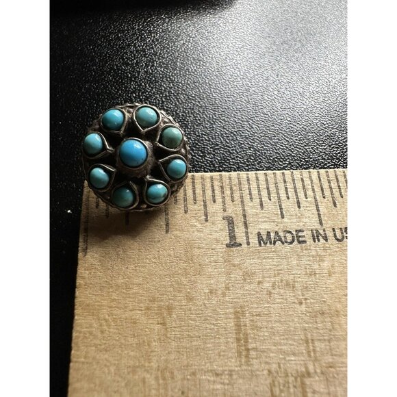 Vintage Sterling Silver & Turquoise Post-back Earrings Petit Point Southwest MEX - Picture 2 of 8